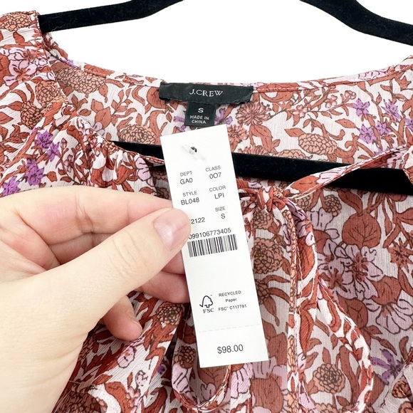 J. CREW Ruffle Ditzy Floral Chiffon Long Sleeve Blouse in Fete Floral NWT Small - Picture 7 of 14